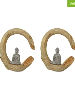 GILDE Dekofiguren & -Objekte<2er-Set: Dekofiguren "Buddha" in Hellbraun - (B)21 x (H)22 x (T)6 cm
