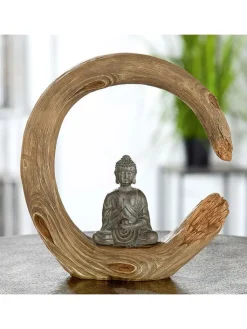 GILDE Dekofiguren & -Objekte<2er-Set: Dekofiguren "Buddha" in Hellbraun - (B)21 x (H)22 x (T)6 cm