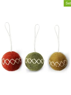 Gry & Sif Wohndekoration<3er-Set: Dekohänger ''Ball Ornaments'' in Grün/ Rot - Ø 4 cm