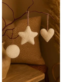 ABERTO DESIGN Weihnachtsschmuck<3er-Set: Dekohänger in Creme - (L)12 cm