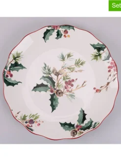 Villa d´Este Gedeckter Tisch<6er-Set: Dessertteller "Vintage Xmas" in Weiß/ Bunt - Ø 20 cm