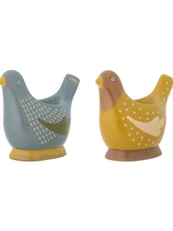 Bloomingville Gedeckter Tisch<2er-Set: Eierbecher "Birdy" in Blau/ Gelb - (B)8 x (H)8 cm
