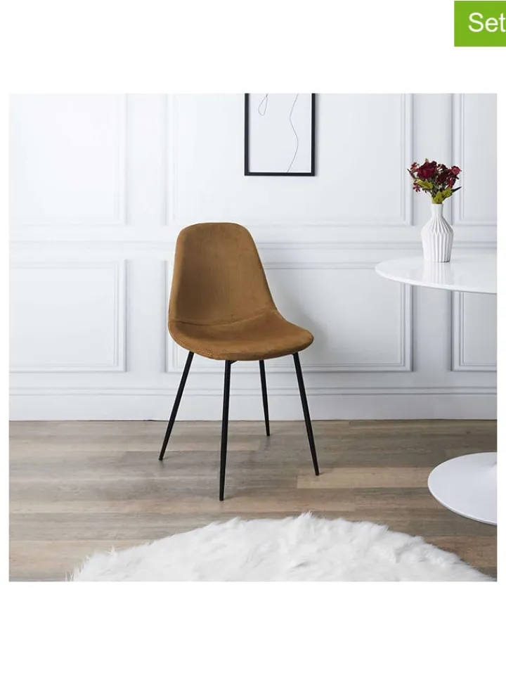 Rétro Chic Sitzmöbel<4er-Set: Esszimmerstühle "Giulia" in Senf - (B)42,5 x (H)87 x (T)44 cm