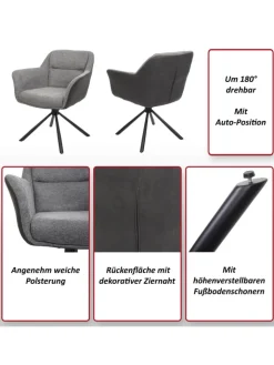 MCW Sitzmöbel<6er-Set Esszimmerstuhl K33 drehbar, Kord-grau
