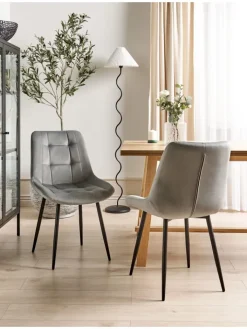 Beliani Sitzmöbel<2er-Set Esszimmerstuhl MELROSE in Grau/Schwarz