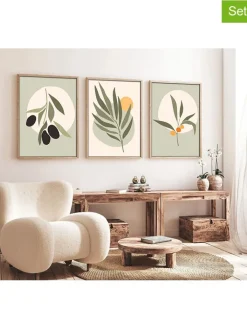 ABERTO DESIGN Wanddekoration<3er-Set: Gerahmte Holzkunstdrucke