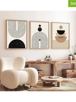 ABERTO DESIGN Wanddekoration<3er-Set: Gerahmte Holzkunstdrucke