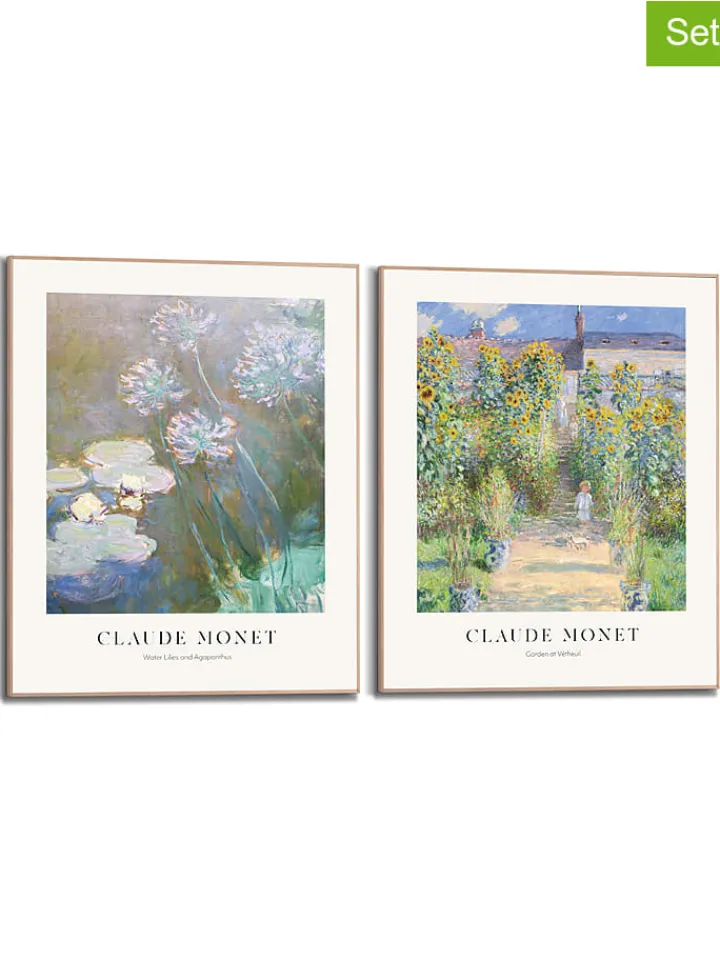 Orangewallz Wanddekoration<2er-Set: Gerahmte Kunstdrucke "Claude Monet - Purple Blue" - (B)40 x (H)50 cm
