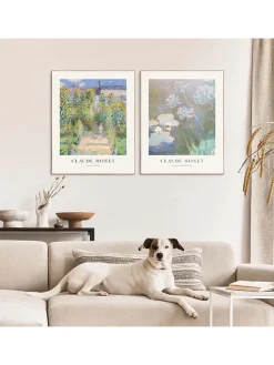 Orangewallz Wanddekoration<2er-Set: Gerahmte Kunstdrucke "Claude Monet - Purple Blue" - (B)40 x (H)50 cm