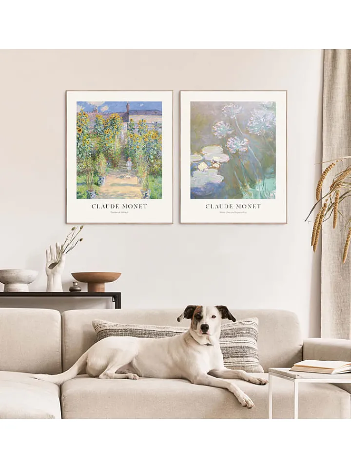 Orangewallz Wanddekoration<2er-Set: Gerahmte Kunstdrucke "Claude Monet - Purple Blue" - (B)40 x (H)50 cm