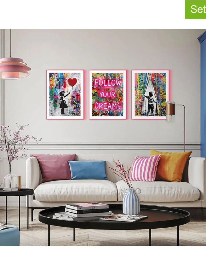 Orangewallz Wanddekoration<3er-Set: Gerahmte Kunstdrucke "Streetart Compilation"