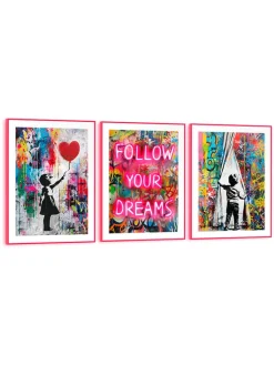 Orangewallz Wanddekoration<3er-Set: Gerahmte Kunstdrucke "Streetart Compilation"