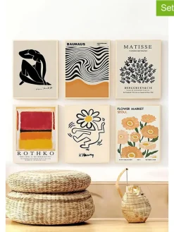 ABERTO DESIGN Wanddekoration<6er-Set: Gerahmte Kunstdrucke - (L)48 x (B)33 cm