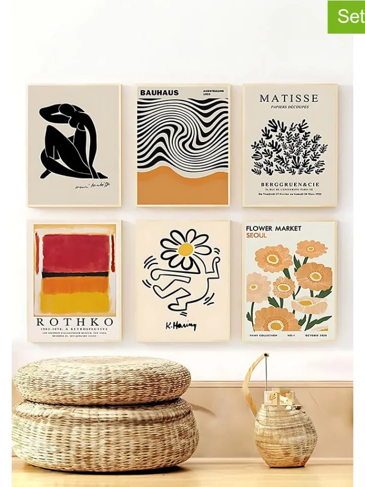 ABERTO DESIGN Wanddekoration<6er-Set: Gerahmte Kunstdrucke - (L)48 x (B)33 cm