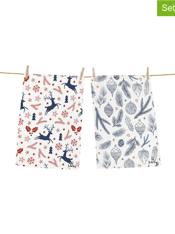 Butter Kings Tisch- & Küchentextilien|Küchentextilien<2er-Set: Geschirrtücher "Christmas symbols" in Blau/ Rot/ - (L)70 x (B)50 cm