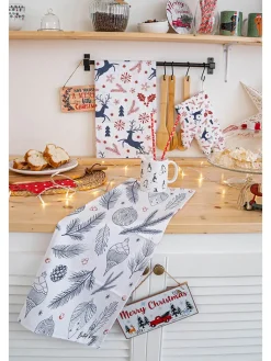 Butter Kings Tisch- & Küchentextilien|Küchentextilien<2er-Set: Geschirrtücher "Christmas symbols" in Blau/ Rot/ - (L)70 x (B)50 cm