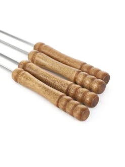 Homla Grillen<4er-Set: Grillspieße "Easy Grill" in Silber/ Hellbraun - (L)43 cm