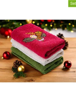 Colourful Cotton Badtextilien|Badtextilien<3er-Set: Handtücher in Weiß/ Rot/ Grün