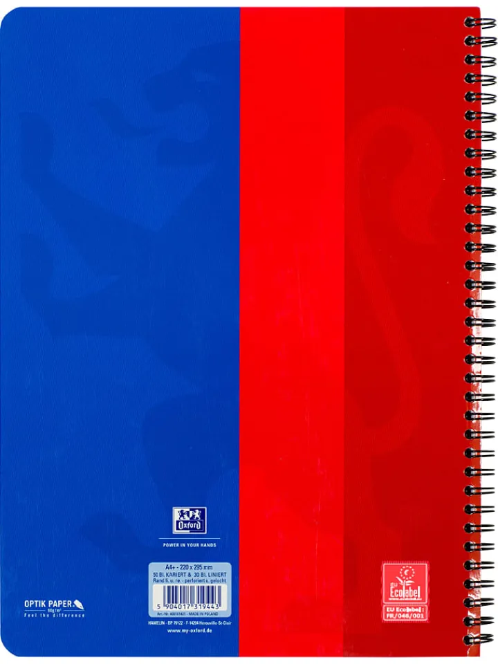 Oxford Büro- & Schulbedarf<2er-Set: 2in1-Duo-Collegeblöcke "Touch - Lineatur 27 und 28" in Rot/ Blau
