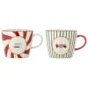 Bloomingville Gedeckter Tisch<2er-Set: Jumbotassen ''Yule'' in Creme/ Rot/ Grün - 380 ml