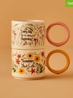 BELLA MAISON Gedeckter Tisch<2er-Set: Kaffeetassen "Flores" in Bunt - 270 ml
