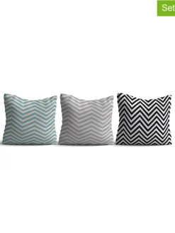ABERTO DESIGN Kissen & Kissenhüllen<3er-Set: Kissen in Mint/ Schwarz/ Hellgrau - (L)43 x (B)43 cm