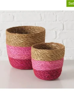 Boltze Kisten & Körbe<2er-Set: Körbe "Rosaly" in Hellbraun/ Rosa