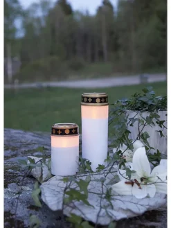 STAR Trading Außenbeleuchtung<4er-Set: LED-Grablichter ''Serene'' in Weiß/ Gold - (H)12 x Ø 7 cm