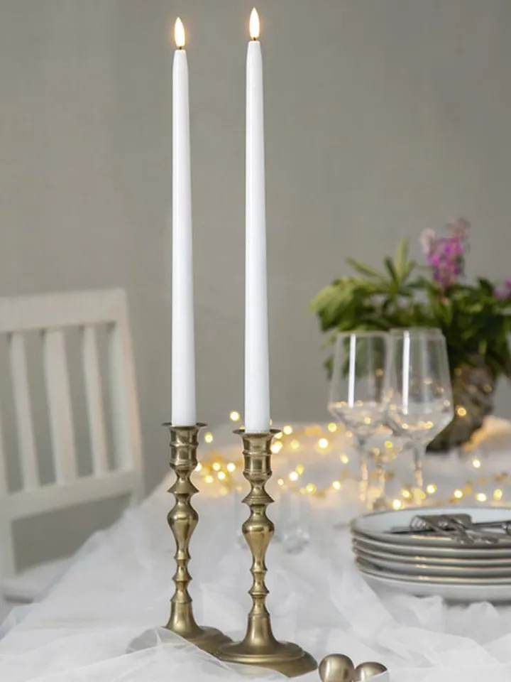 STAR Trading Tischleuchten<2er-Set: LED-Kerzen "Flamme Slim" in Weiß - (L)38 cm