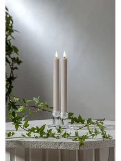 STAR Trading Tischleuchten<2er-Set: LED-Kerzen "Flamme Stripe" in Beige - (H)25 cm