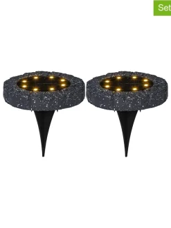 STAR Trading Außenbeleuchtung|Außenleuchten<2er-Set: LED-Solar-Bodenstecker "Lawnlight" in Schwarz - Ø 11 cm