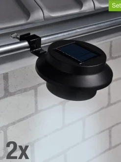 Garden Hero Außenbeleuchtung<2er-Set: LED-Solar-Dachrinnenleuchten in Schwarz - (B)12 x (H)6 x (T)12 cm