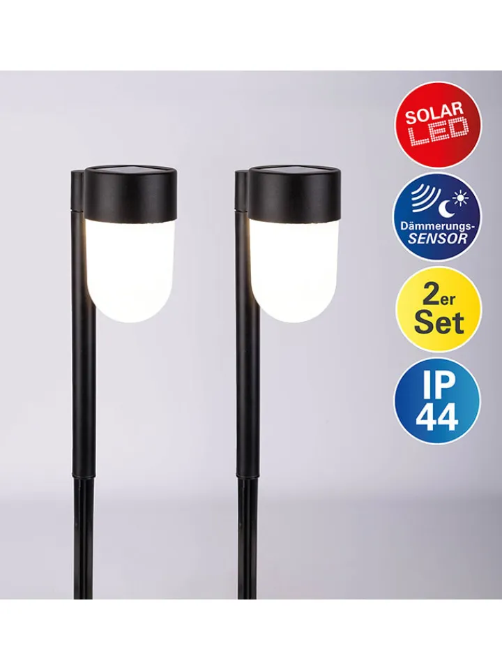 näve Außenleuchten<2er-Set: LED-Solarerdspieß "Sina" in Schwarz - (H)47,2 x Ø 8 cm