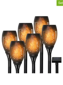 STAR Trading Außenleuchten|Außenbeleuchtung<6er-Set: LED-Solar-Fackel "Flame" in Schwarz - (H)50 cm