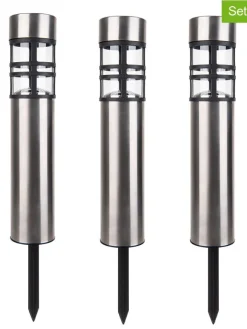 näve Außenbeleuchtung|Außenleuchten<3er-Set: LED-Solar-Gartenspieße "Bobby" in Silber/ Schwarz - (H)42 cm