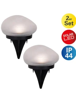 näve Außenbeleuchtung|Außenleuchten<2er-Set: LED-Solar-Gartenspieße "Guri" in Weiß - (B)12 x (H)8,5 x (T)12 cm