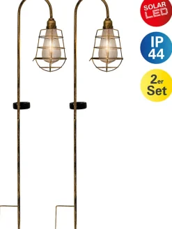 näve Außenleuchten|Außenbeleuchtung<2er-Set: LED-Solar-Gartenstecker in Messing - (B)10,5 x (H)76,5 cm