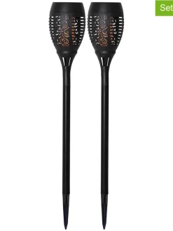 STAR Trading Außenbeleuchtung<2er-Set: LED-Solar-Gartenstecker "Flame" in Schwarz - (H)50 cm