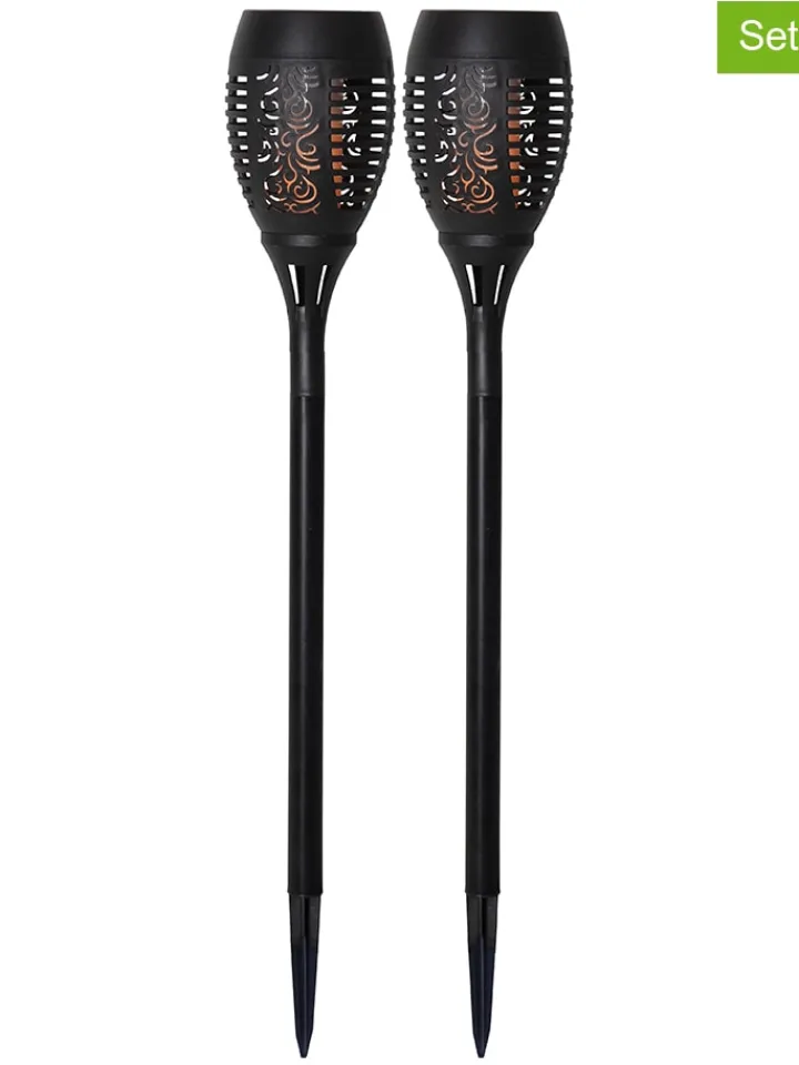 STAR Trading Außenbeleuchtung<2er-Set: LED-Solar-Gartenstecker "Flame" in Schwarz - (H)50 cm