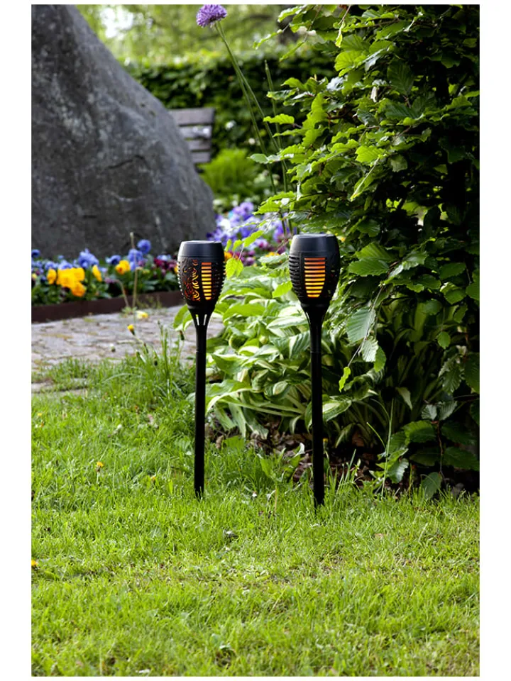 STAR Trading Außenbeleuchtung<2er-Set: LED-Solar-Gartenstecker "Flame" in Schwarz - (H)50 cm