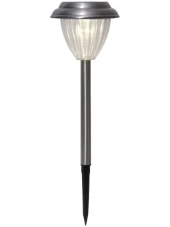 STAR Trading Außenbeleuchtung|Außenleuchten<4er-Set: LED-Solar-Gartenstecker "Palma" in Silber - (L)28 x (B)12 cm