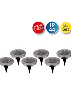 näve Außenbeleuchtung|Außenleuchten<6er-Set: LED-Solar-Gartenstecker "Kian" in Silber - (H)14 cm