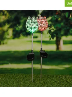 Garden Hero Außenbeleuchtung<2er-Set: LED-Solar-Gartenstecker "Kristallblume" mit Farbwechsel - (H)65 cm