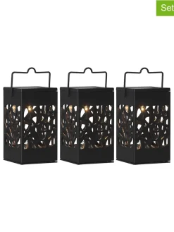 STAR Trading Außenbeleuchtung|Außenleuchten<3er-Set: LED-Solar-Laternen "Izola" in Schwarz - (B)6 x (H)11 x (T)6 cm