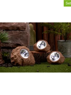 lumisky Außenleuchten|Außenbeleuchtung<3er-Set: LED-Solarleuchten "Rocky" in Hellbraun
