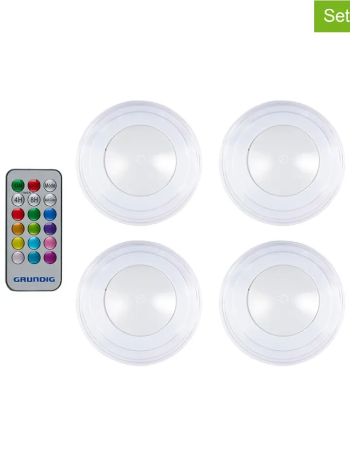 GRUNDIG Lichterketten & Deko-Leuchten<4er-Set: LED-Spots in Weiß - Ø 19 cm