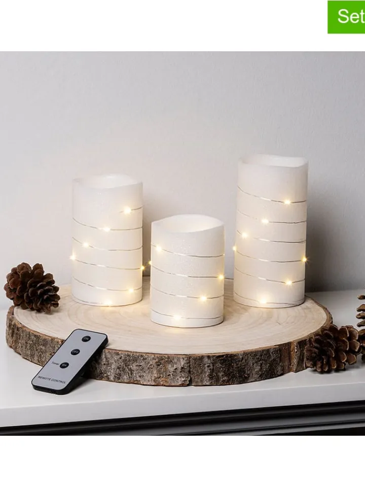 Nordheim Lichterketten & Deko-Leuchten<3er-Set: LED-Wachskerzen in Weiß