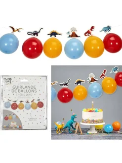 The Home Deco Kids Partyzubehör & -Dekoration<3er-Set: Luftballongirlanden "Dinosaure" in Rot/ Gelb/ Hellblau