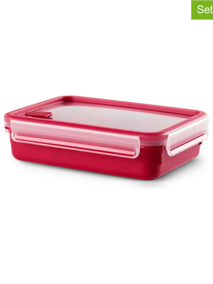 Emsa Aufbewahren & Servieren<2er-Set: Mikrowellendosen "Clip & Micro" in Rot - 1,2 l