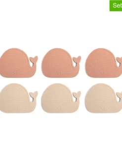 Filibabba Badaccessoires<6er-Set: Mini-Badewannenmatten "Whales Rose Mix" in Rosa